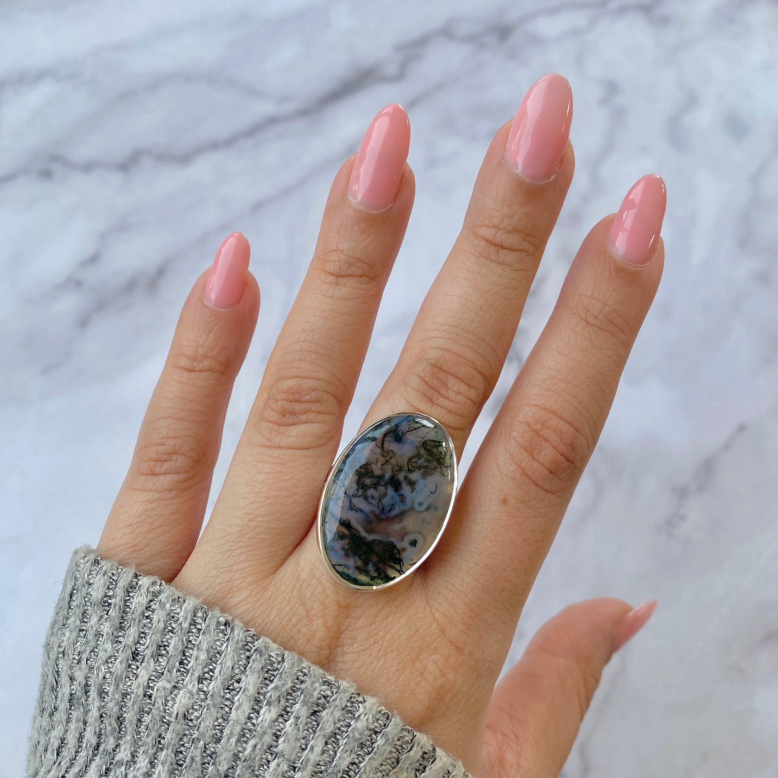 Moss Agate Adjustable Ring-(MOA-R-31.)
